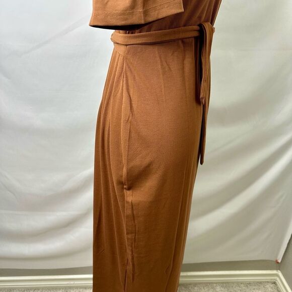 Brown Ribbed Faux Wrap Dress Size XXL - Picture 7 of 10